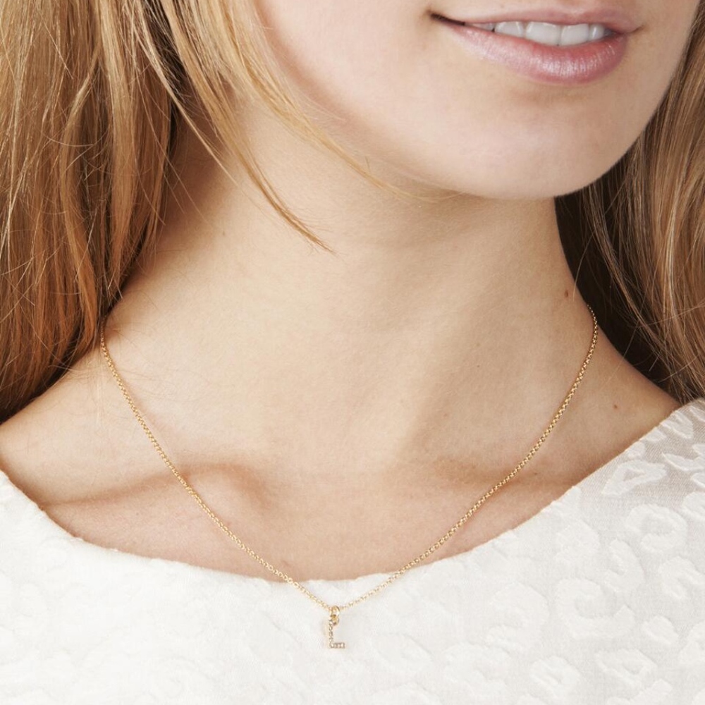 Gold Gem Studded L Initial Necklace